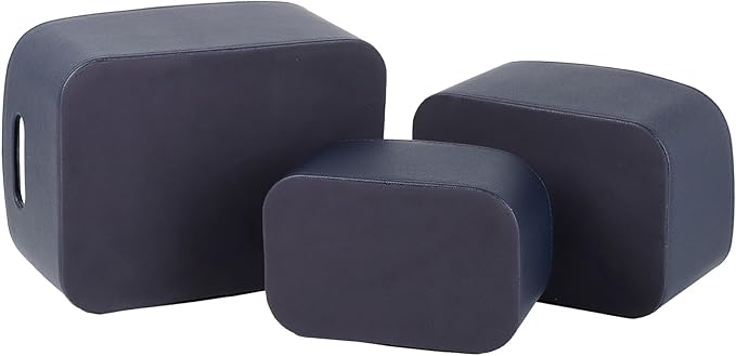 HofferRuffer Faux Leather Storage Baskets Bins with Velvet Lining for Organizing, Storage, Gifts, Set of 3 Nesting Shelf Baskets Decorative Storage Boxes for Home Organization (Blue)