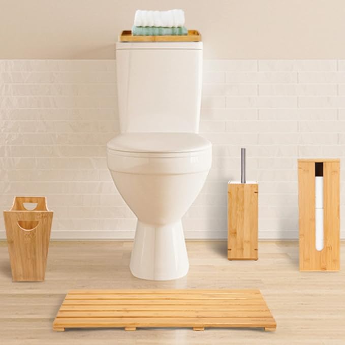 GOBAM Bamboo Toilet Paper Storage - Fits 3 Mega Toilet Paper, Bathroom Organizer, Toilet Paper Holder Stand, Bamboo Bathroom Accessories - Natural, 5.9 x 5.9 x 16.1 inches