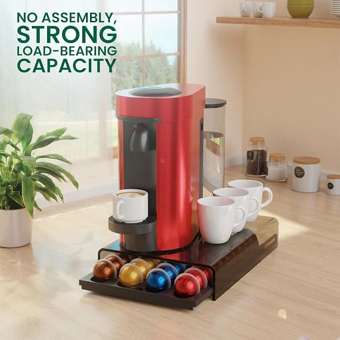 Coffee Pods Storage for Nespresso Vertuo Capsules Organizer, with Arcylic Top & Plastic Drawer, Holds 40 Pods
