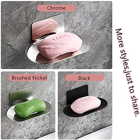 Adhesive Soap Dish, Bath Soap Dish for Shower, 304 Stainless Steel Wall Mounted Bar Soap Holder for Bathroom Kitchen- No Drilling (Black)