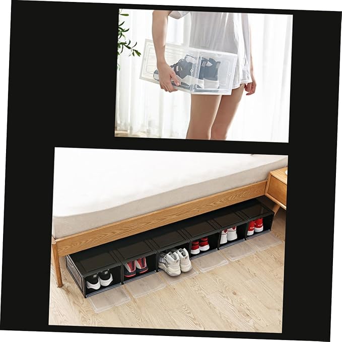 MAGICLULU Thick Plastic Magnetic Shoe Boxes Stackable Shoes Storage Easy to Entryway Organizer