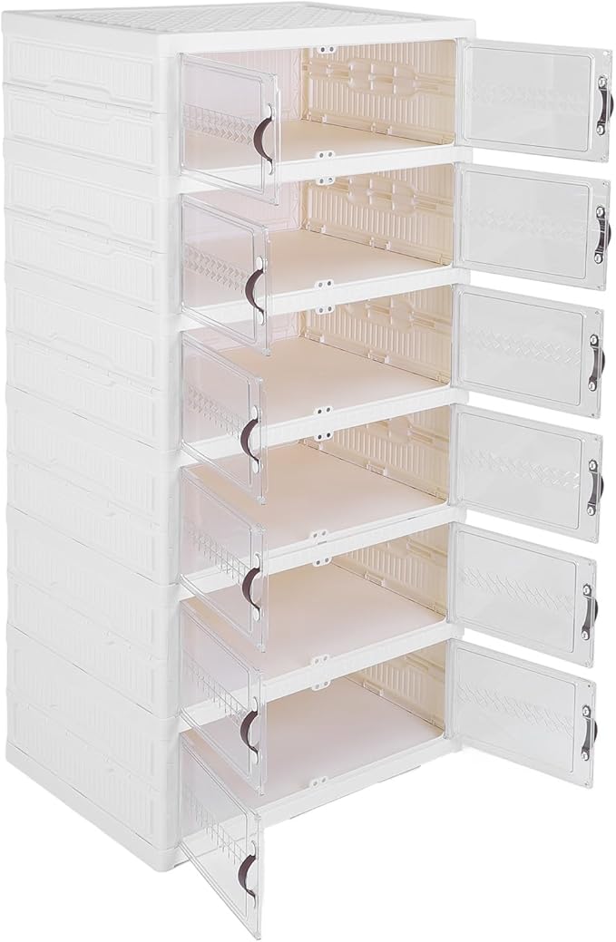 Zerodis Boot Shoe Boxes Box Multi Layer Foldable Shoe Organizer with Magnetic Door for Organizing Shoes Shoe Storage Box Stackable Plastic Shoe (6 Layers)