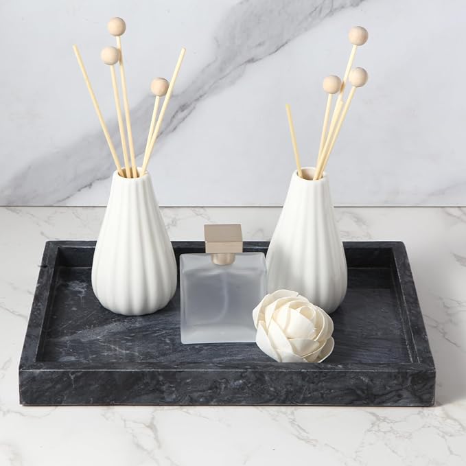 Natural Marble Tray for Bathroom - 12"x 8" x 1.2" Natural Marble Serving Tray, Elegant Marble Vanity Organizer for Bathroom, Kitchen, and Home Décor