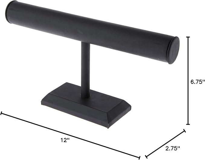 Plymor Black Faux Leather T-Bar Bracelet Display Stand, 12" W x 6.75" H (Pack of 12)