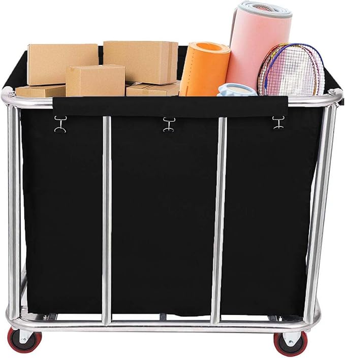 105 Gal Rolling Laundry Basket, Commercial 400L Large Capacity Heavy Duty Clothing Laundry Cart with Stainless Steel Frame and Removable Bag