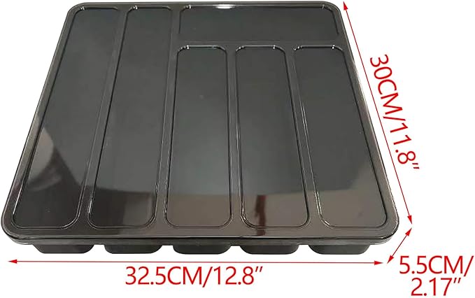 Cutlery Drawer Organizer, Silverware Organizer With Lid, Covered Utensil Tray For Kitchen Drawer And Countertop, Plastic Cutlery And Flatware Storage Box For Spoons Forks Holder Case, 6 Compartments