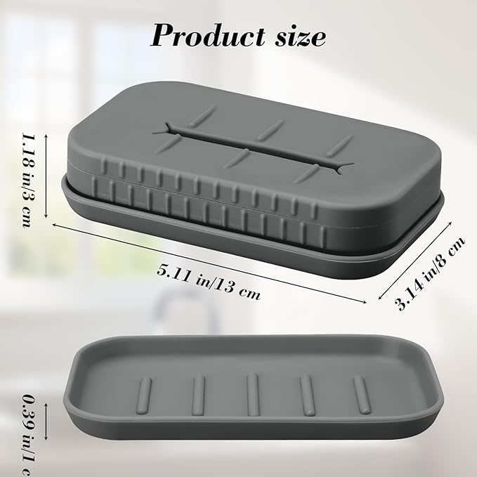 2-in-1 Silicone Soap Holder & Brush Set with Built-in Soap Saver Compartment, Includes a Leak-Proof soap Tray+Brush, Unbreakable&Noise-Free, Soap Dish with Soft Brush, Brush with Soap Dish(Dark Grey)