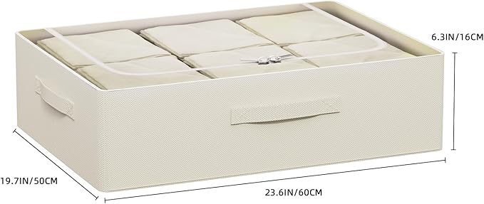CYhom Under Bed Storage Bins Frame Storage Box Oxford Fabric Sturdy Underbed Container Foldable Stackable Large Capacity Clothes Organizer (Beige, 23.6" x 19.7" x 6.3")