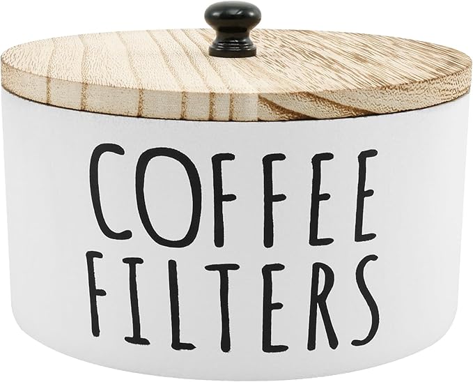 Coffee Filter Holder - Wooden Coffee Storage Container with Lid, Multipurpose Filter Dispenser, Sturdy Coffee Pod Organizer for Bar Counter Decor (White)