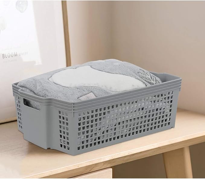 Plastic Stacking Storage Baskets, Stacking Plastic Tray Baskets, 2-Pack