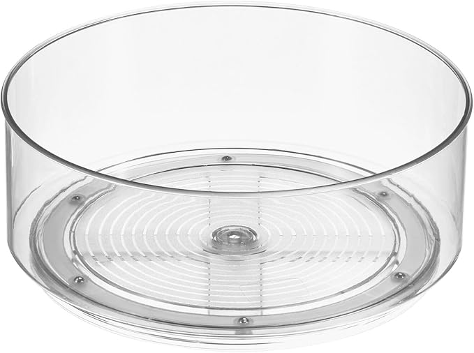 mDesign Lazy Susan Turntable Plastic Spinner for Kitchen/Bathroom, Pantry, Fridge, Cupboards, or Counter Organizing, Fully Rotating Organizer for Food, 9" Round - Lumiere Collection - 2 Pack, Clear