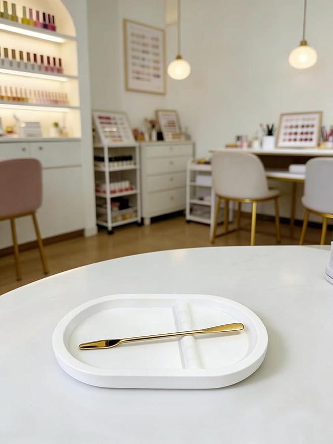 1PC Oval Nail Tray with Rest - Manicure Tool Holder, Jewelry Cosmetic Nail Decorations Organizer, Plaster Storage Tray, White, 7.09" Lx3.74 Wx0.59 H