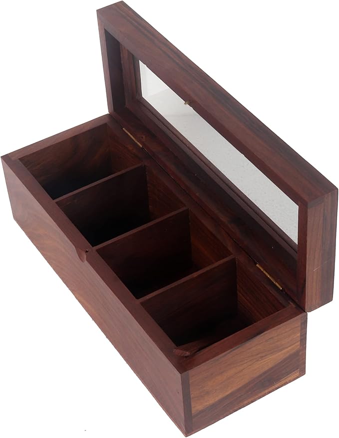 Wooden Spice Box, Masala Container, Condiments Storage Case for Kitchen, Multipurpose Decorative Box - Indian Rosewood Crafted