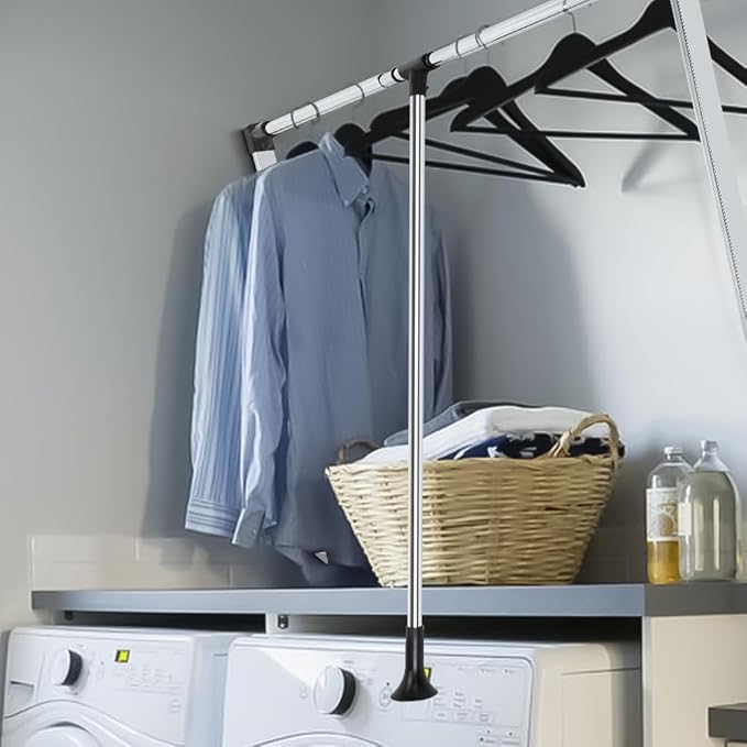 Pull Down Closet Rod 2 Pack, 60 lbs Load Capacity, Stainless Steel Adjustable 35-46.5 inches Soft-Close Wardrobe Lift Rail Organizer for Hanging Clothes, Two-way Buffering Side&Back Mounted Closet Rod