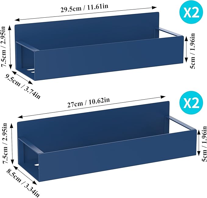 HuggieGems 4 Pack Magnetic Spice Storage Rack Organizer for Refrigerator and Oven, Royal Blue Fridge Organizers and Storage