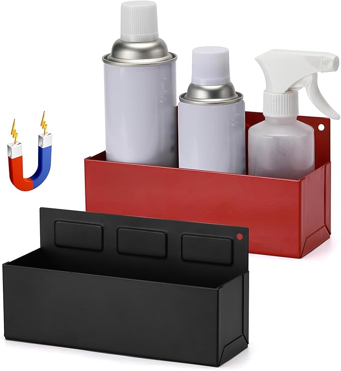 2PCS Magnetic Aerosol Spray Can Holder, Magnetic Bottle Holder for Garage, Workspace and Home, Red and Black