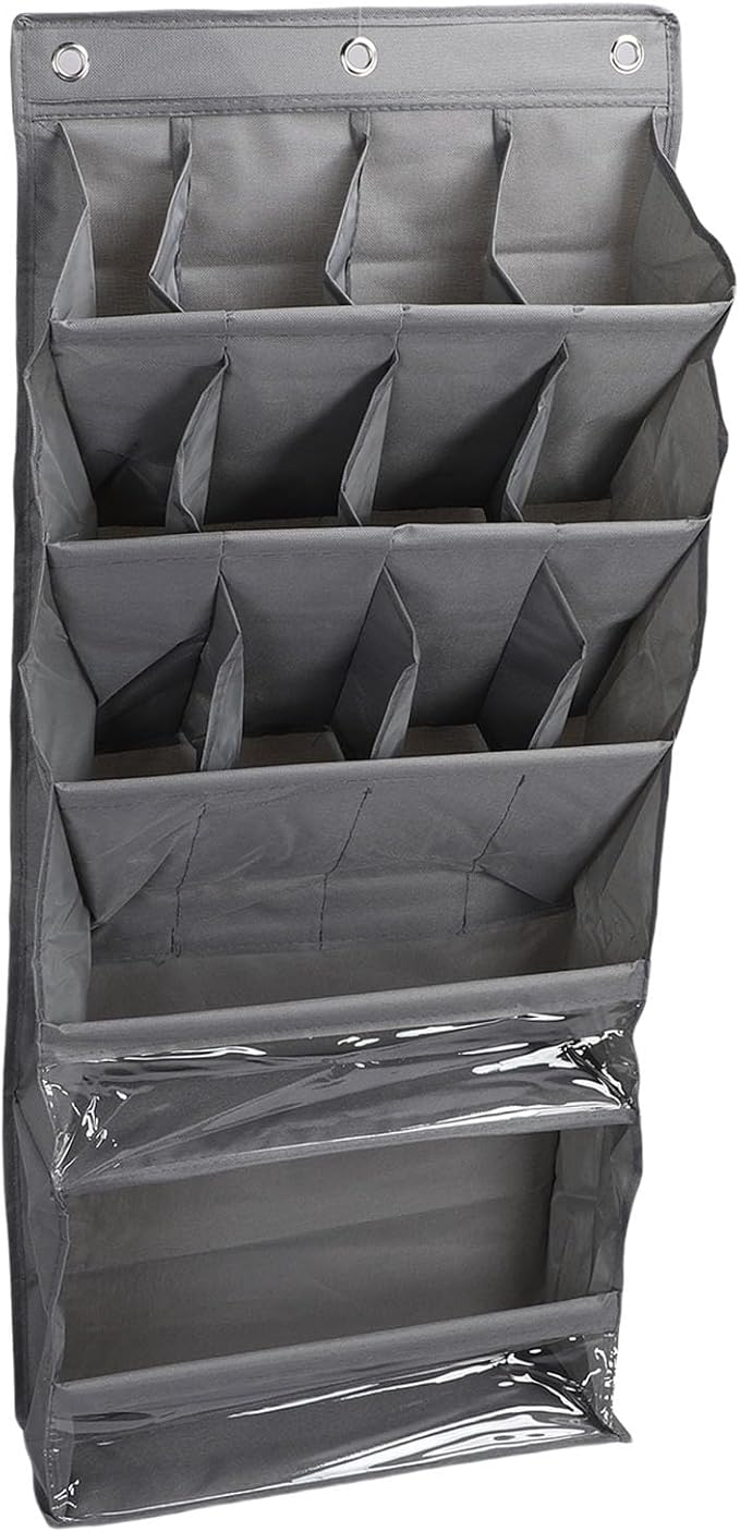 Over The Door Shoe Bag with Pockets | 600D Oxford Fabric Breathable Hanging Storage | Space Saving Shoe Rack for Closet/Dorm/Entryway | Multi - Purpose Organizer, Hooks (Gray)