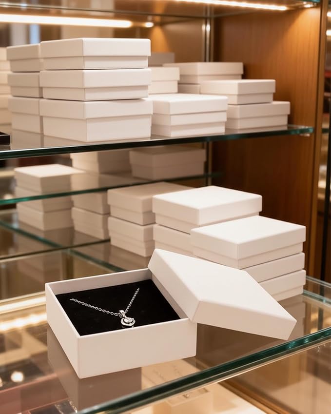 Rocutus Jewelry Gift Boxes for Necklace, Earring, Ring - Cotton Filled Cardboard Paper Jewelry Box Gift Cases for Wedding, 12 Pack Engagement, Gift Packaging, Luxury Jewelry Box, Ring Box (White)