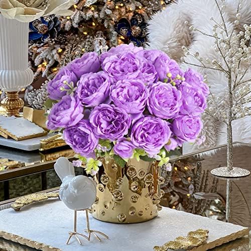 Artificial Peonies Silk Flowers, Purple Faux Peony Bouquet 4 Bundles Florals Arrangements Decor for Farmhouse Home Boho Wedding Table Centerpiece, Fake Plastic Flowers Bulk for Vase Decoration Purple - Image 6