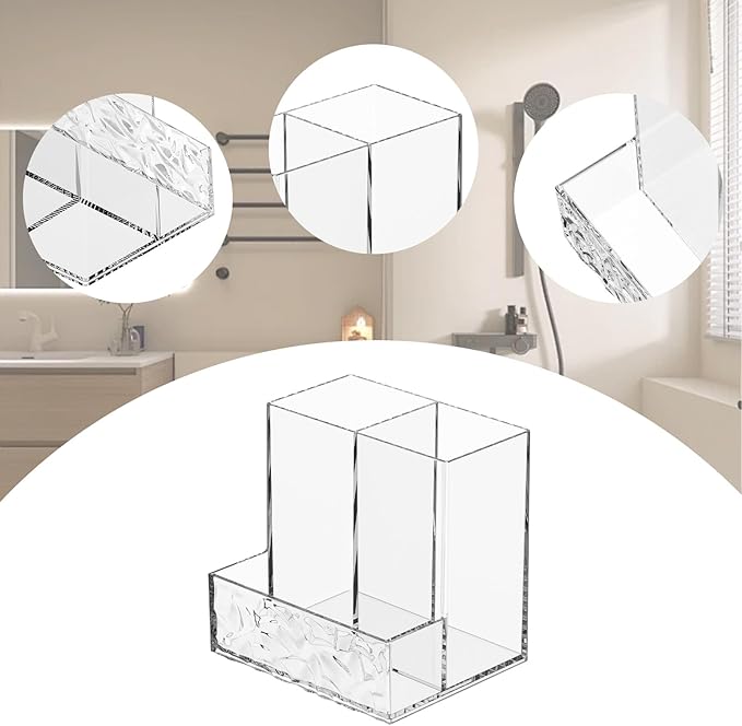 Clear Plastic Countertop Vanity Makeup Organizer, 2-Pieces Vertical Storage Organizer Set for Brushes, Eyeshadow Palettes, & Beauty Supplies