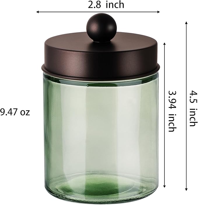 3 Pack Apothecary Jar Canisters Bathroom Vanity Organizer - Qtip Holder Storage Organizer Set Countertop Canister with Stainless Steel Lids &Cute Stickers for Qtips,Cotton Swabs,Makeup Sponges,Floss