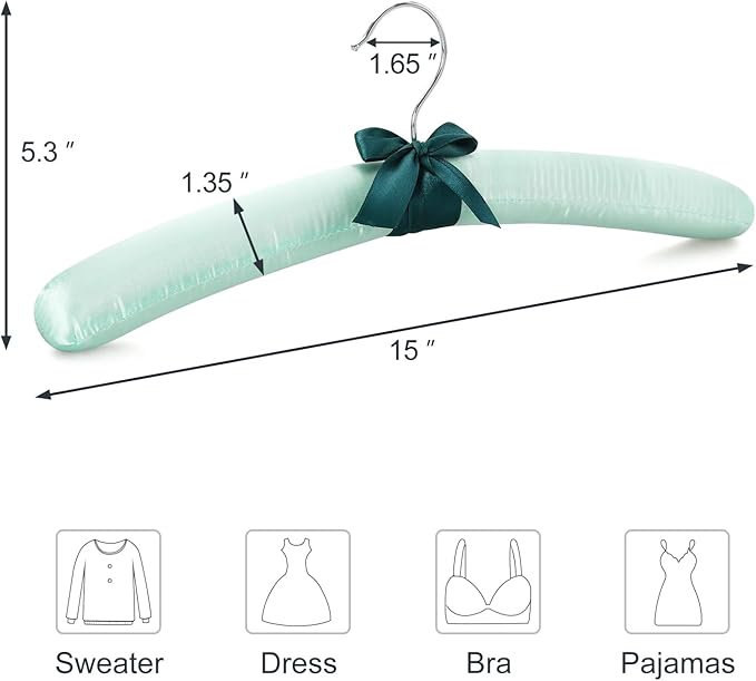 TOPIA HANGER Padded Hangers for Women Clothing, 10-Pack Thick Foam Padded Satin Hangers No Shoulder Bump for Sweaters, Coat, Blouses, Dresses (Green), CT18GR10