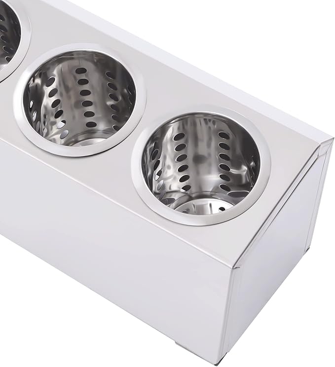 Commercial 4-Hole Stainless Steel Cylinder Flatware Silverware Utensil Holder Organizer Caddy, Detachable Countertop Utensil Dispenser for Forks Spoons Knives for Restaurant Kitchen Buffet