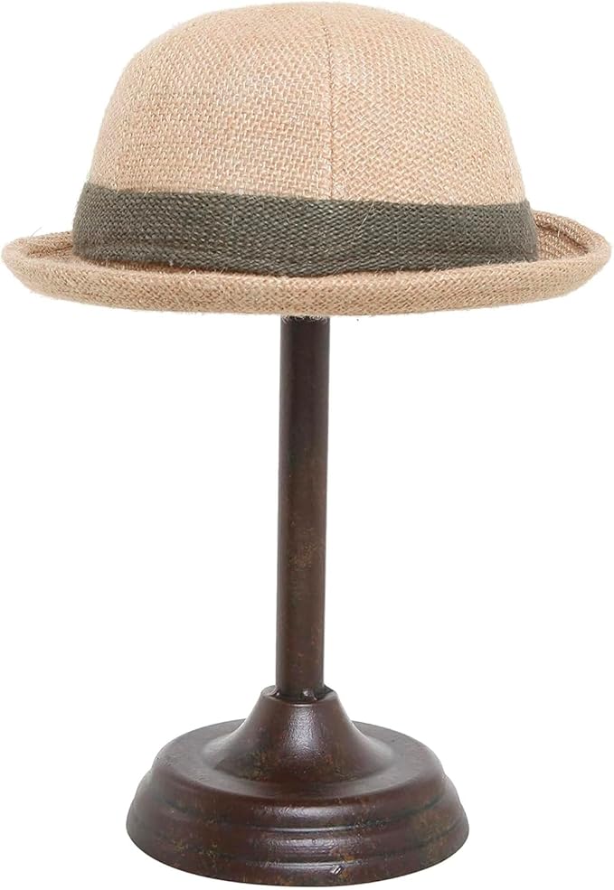 MyGift Hat Holder, Cowboy Hat Rack for Display, Antique Tabletop Wig Stand, Baseball Cap Helmet Organizer, Brown Metal Dome Shape