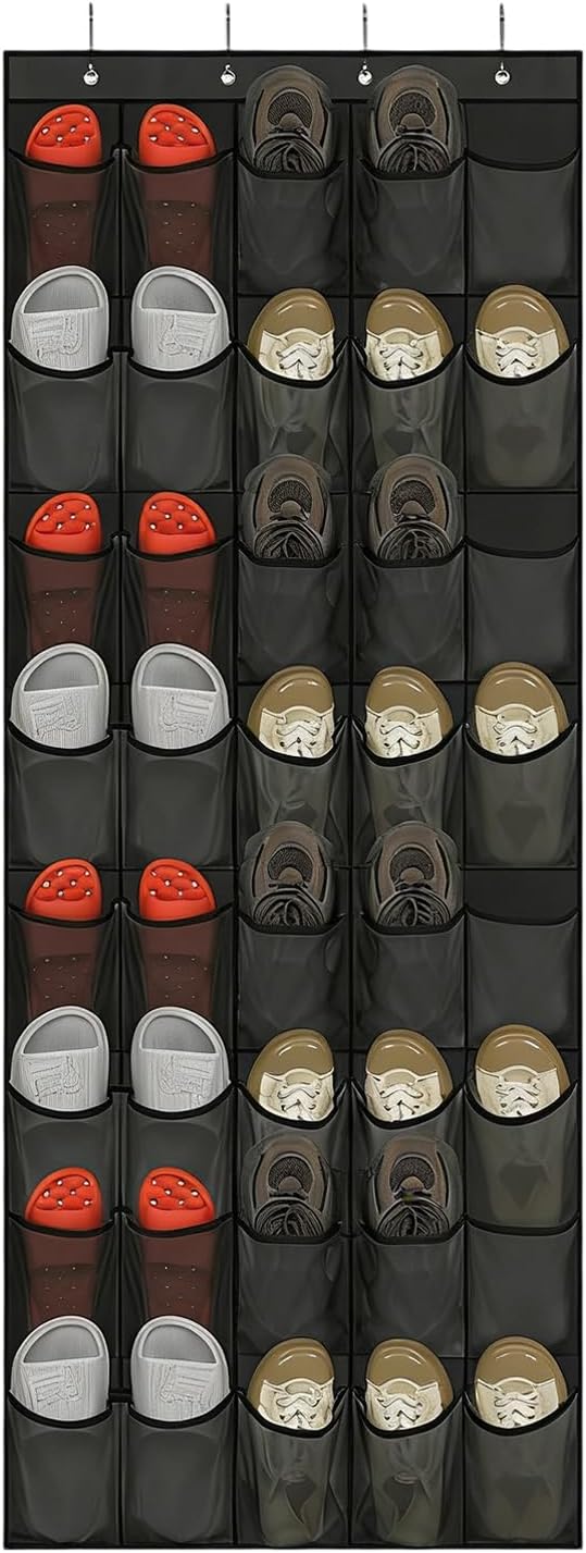 Over the Door Shoe Organizer | Mesh Foldable Space Saving Storage,Back of Door Shoe Organizer Hanger - for Bedroom Living Room Bathroom Entryway Sneaker Slippers Toiletries Bottles Crafts Toys