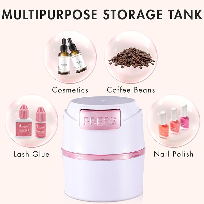 Eyelash Glue Storage Container Tank - Adhesive Jar Stand Makeup Case Cosmetic Storage Tank - White with Pink