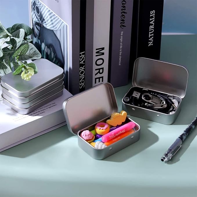SECALIFE 3Pack Silver Metal Rectangular Hinged Tins Containers Basic Necessities Mini Portable Box Set for DIY Use, Home Organizer