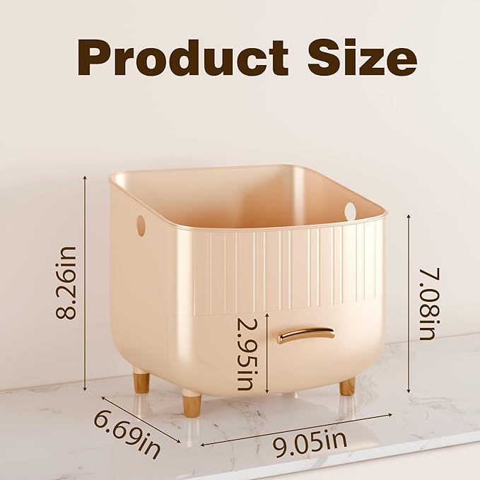 Makeup Organizer Countertop Vanity with Drawers Cosmetic Skincare Bathroom Storage Gift for Women Teens Girls (Beige)