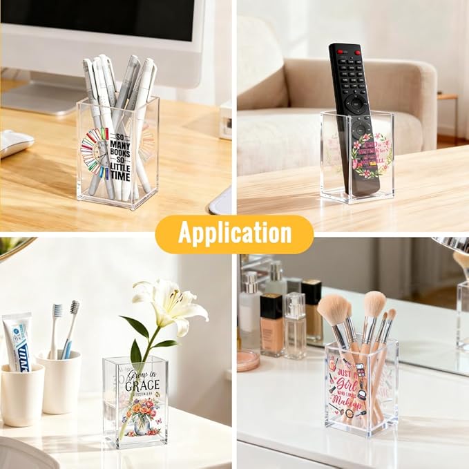 Just A Girl Who Loves Makeup Acrylic Cosmetic Pencil Pen Holder Cup, Inspirational Quote Gifts for Mom Grandma Aunt Daughter Niece Women, Birthday Christmas Gifts for Makeup Artist Enthusiast