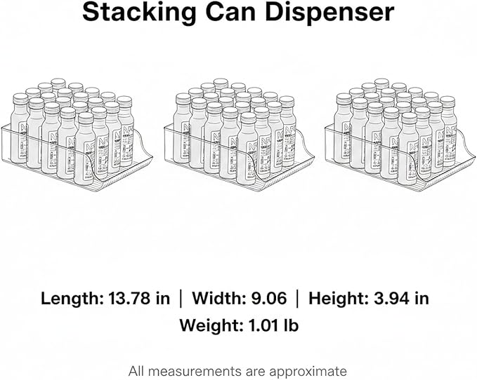 Stacking Can Dispenser, Gravity Fed Beverage Organizer Rack for Refrigerator, Clear PP Plastic Storage for Soda Cans and Bottles
