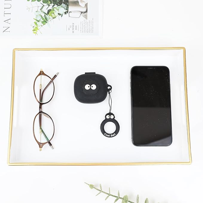 Spsyrine White Bathroom Vanity Tray with Handles for Dresser Tops, Countertop, Perfume Decorative Tray, 11.8” * 7.87” *1.37”