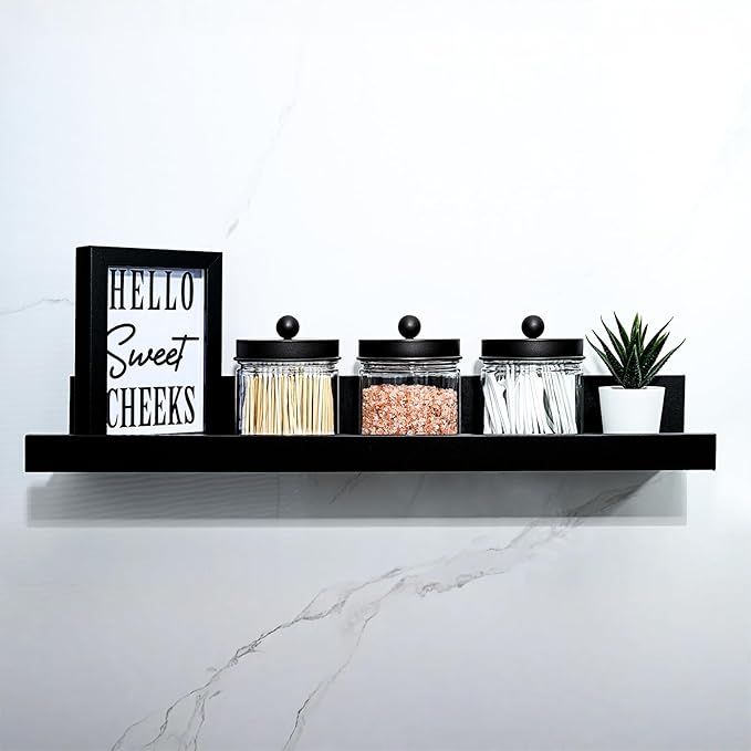 SheeChung Bathroom Organizers and Storage - 3Pack Qtip Holders Bathroom Canister Apothecary Jars for Cotton Swabs, Rounds, Balls, Qtips,Makeup Sponges, Flossers,Bath Salts - Black