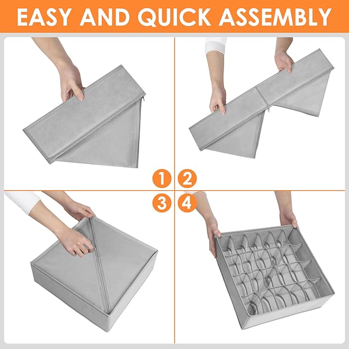 Criusia 12 Pack Sock Underwear Drawer Organizer Dividers, 116 Cells Fabric Foldable Dresser Closet Organizers and Storage Bins for Baby Clothing, Women Men Underwear Socks, Bra, Ties, Scarf