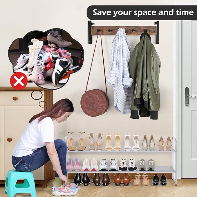 MISSLO 2 Tier Long Shoe Rack for Closet Shoe Organizer Holds 18-Pairs, Wide Low Stackable Shoe Storage Shelf for Bedroom Floor, Men Boots, Women Heels, Kids Sneakers (Grey)