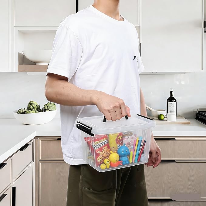 6.5 Quart Clear Storage Latch Box/Bins with Handle, 4-Pack Plastic Container with Lid