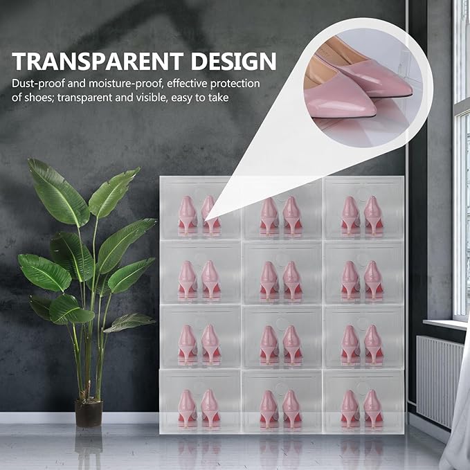 BESPORTBLE Transparent Plastic Shoe Storage Box Dustproof Anti-oxidation Organizer for Home Closet Stackable Creative Container with Visible Window for Shoes Socks and Items