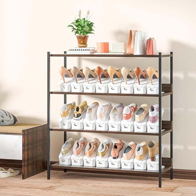 Neprock Shoes Slots Organizer for Closet, Shoe Rack Organizador De Zapatos for Closet Organization, Shoe Slots Organizer Shoe Storage Shoe Holder Space Saver for Entryway(12 Pack)(White)