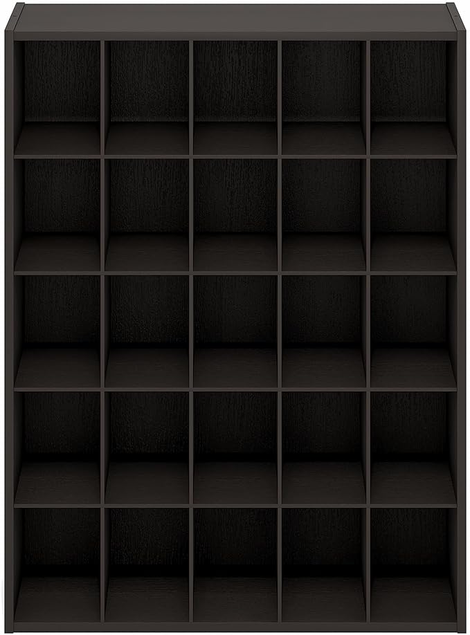 Furinno FANO Shoe Rack, 25-Cube Shoe Organizer, Stackable Shoe Storage, 11.7 x 24.2 x 31.5, for Closet Entryway, Office, Garage, Black Dark Oak