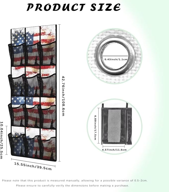American Flag Over The Door Shoe Organizers with 12 Mesh Pockets Baby Organizer Storage Hanging Shoe Organizer Shoe Holder Rack for Toddler Girl Room Baby Room Craft Room Bedroom