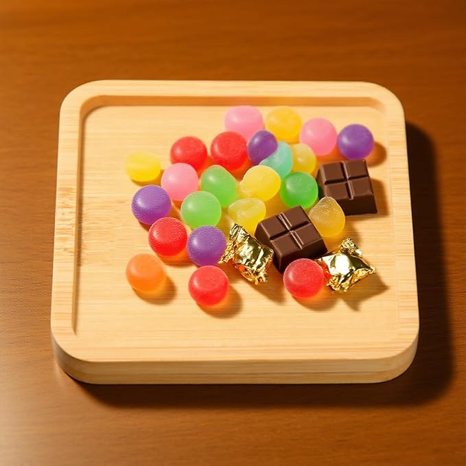 Square Bamboo Tray – 3.5” Outer Side, 3.1” Inner Side Plant Saucer or Mini Serving Tray for Small Planters, Snacks, Candles, or Bathroom Decor
