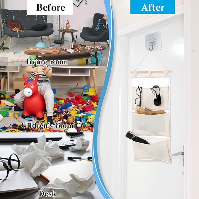 2 Pcs Fish Extender Hanging Pockets 3 Pocket Innovation Storage Bag Hanging Organizer Linen Cotton Wall Storage Bag for Cruise Cabin Door Closet Gifts