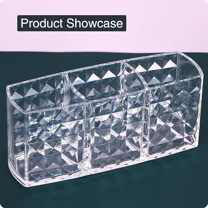 MOSIKER Makeup Brush Holder for Vanity,Acrylic Clear Small Compact Nail Hair Lip Liner Brush Pen Organizer with 3 Slots