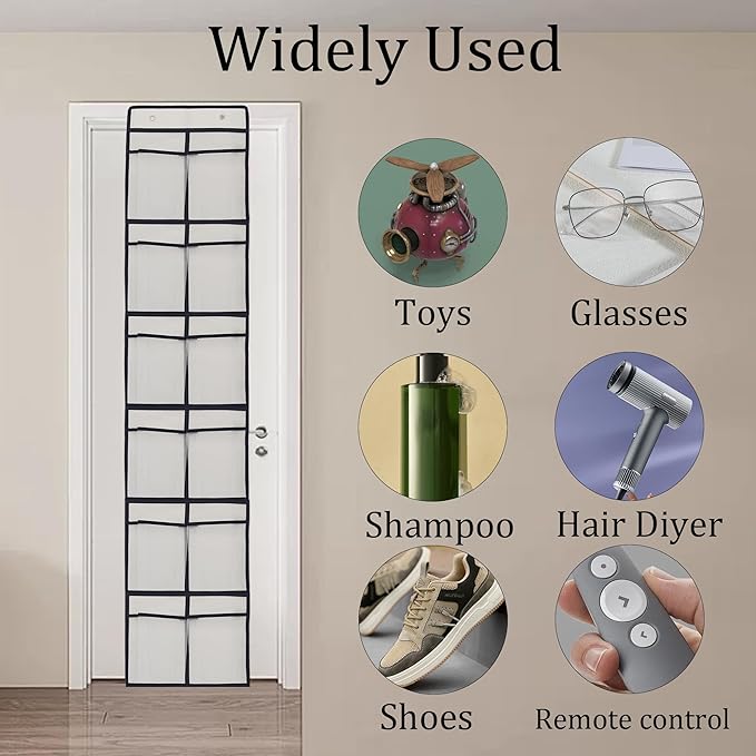 White Over Door Shoe Organizer, 12 Large Pockets Hanging Storage for Closet Organization, Space Saving Shoe Rack and Accessory Holder