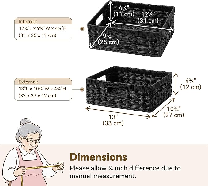 GRANNY SAYS Wicker Basket for Organizing, Wicker Storage Baskets for Shelves, Woven Baskets for Pantry Storage, Shallow Basket, Black, 1Pack