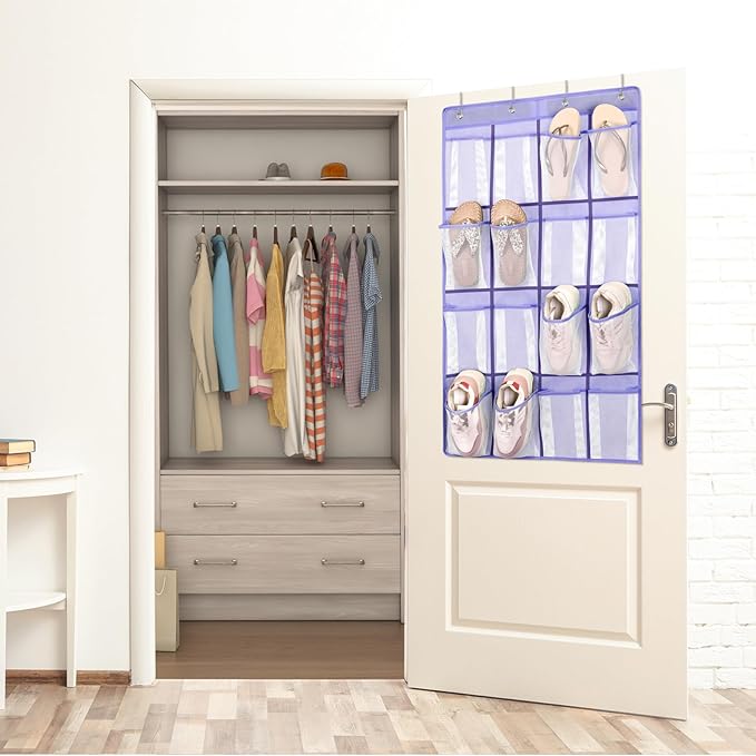 F-color 16-Pocket Hanging Organizer - Over the Door Shoe Organizer, Cruise Essentials for Cabin & RV, Breathable Mesh Storage Pockets, Space Saving Hanging Storage Holder with 4 Sturdy Metal Hooks
