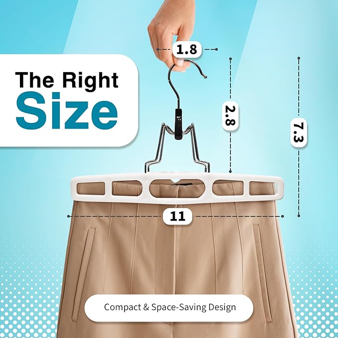 DEILSY™ Pants Hangers Skirt Hanger Pant with Locking Hook Versatile Skirt Hangers for Closet Organization White Jean for Men and Women Heavy Duty 10 Pack